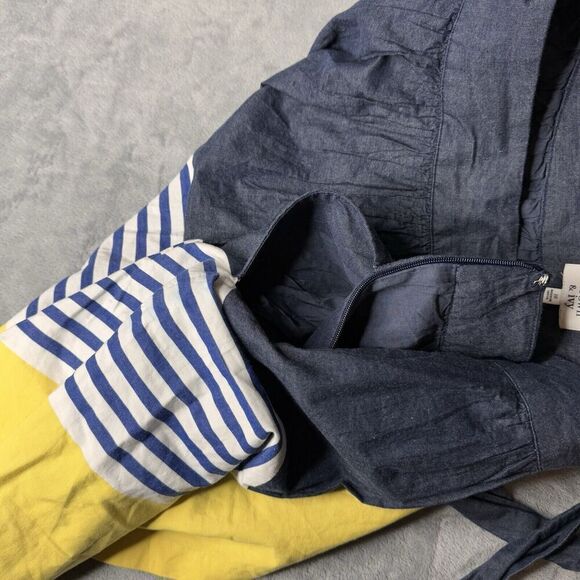 Crown & Ivy Women's Sz 10 Blue Yellow White Striped 100% Cotton A-Line Skirt - Picture 10 of 13